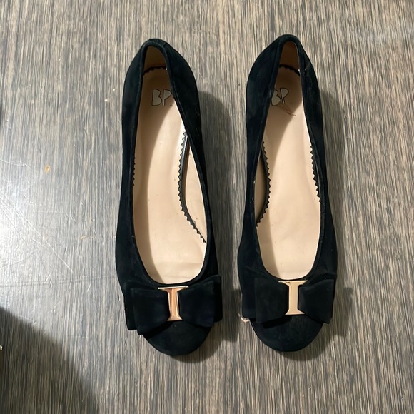 bp | Shoes | Bp Black Suede Kitten Heel Flats With Gold Accents | Poshmark
